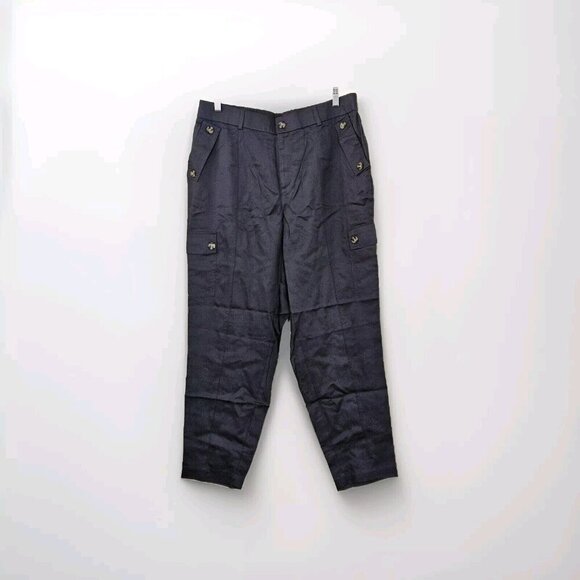 Torrid Pants Womens 14 Tall Charcoal Gray Linen Blend Cargo Tapered Pockets - Picture 1 of 14